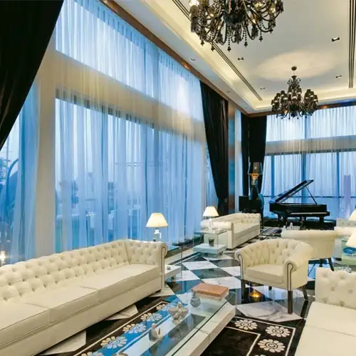 Luxury home interior design by Jimmy Mistry featuring premium living space and chandelier lighting