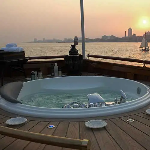 Sunset view from MY Kalizma yacht deck designed by Jimmy Mistry