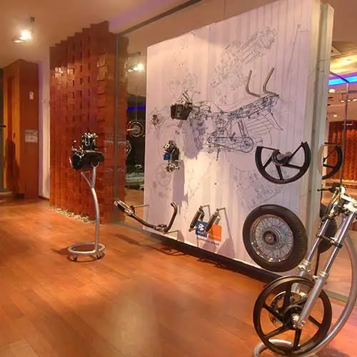 Motorcycle showroom lounge interior at Probiking designed by Jimmy Mistry