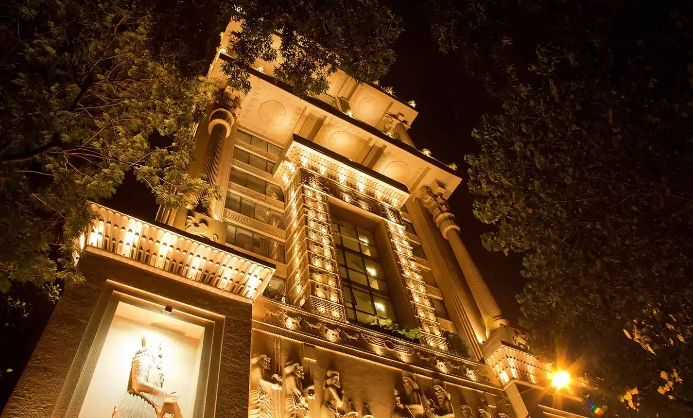 Della Tower luxury architecture illuminated at night