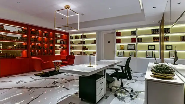 Luxury library interior design by Della and Jimmy Mistry