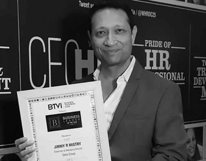 Jimmy Mistry receiving Business Leader of the Year award by BTVI Business Television India in 2019