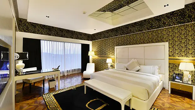 Luxury bedroom interior in presidential suite at Della Resorts