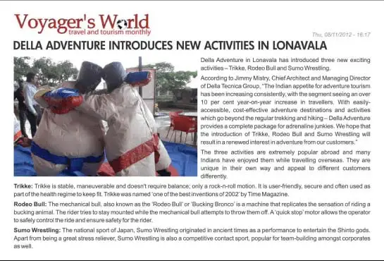 Jimmy Mistry press feature in Voyager's World, November 2012