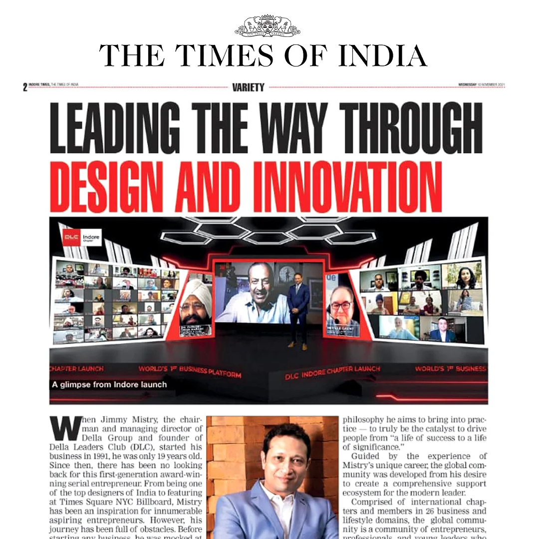 Jimmy Mistry press feature in The Times of India (Indore), November 2021