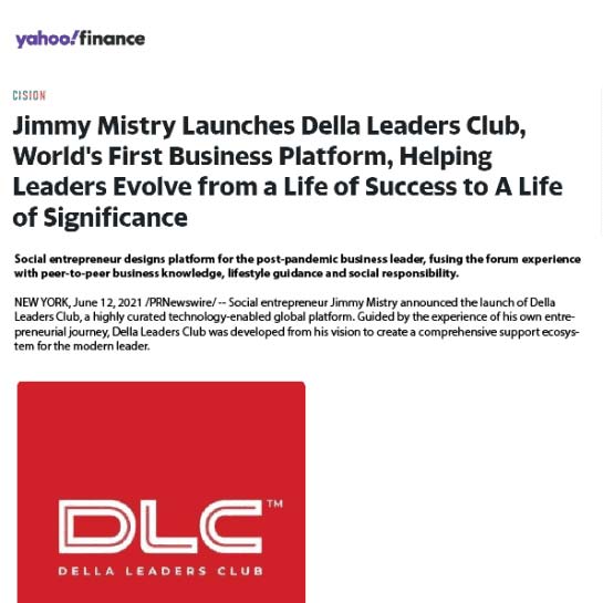 Jimmy Mistry press feature in YAHOO FINANCE, June 2021
